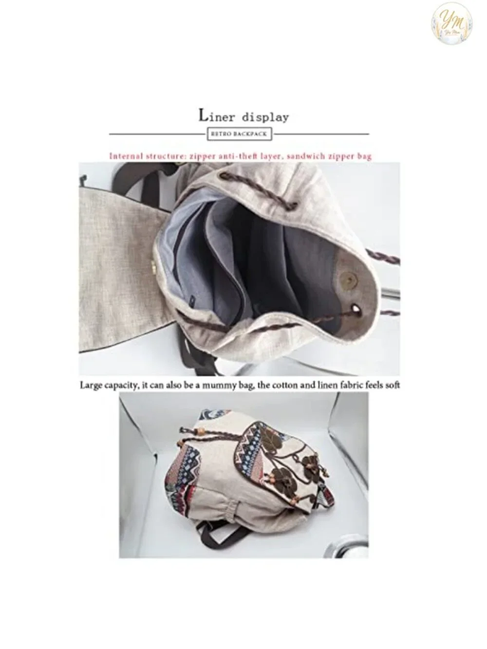 Vintage Bohemian Convertible Anti-Theft Canvas Drawstring Backpack Purse Women